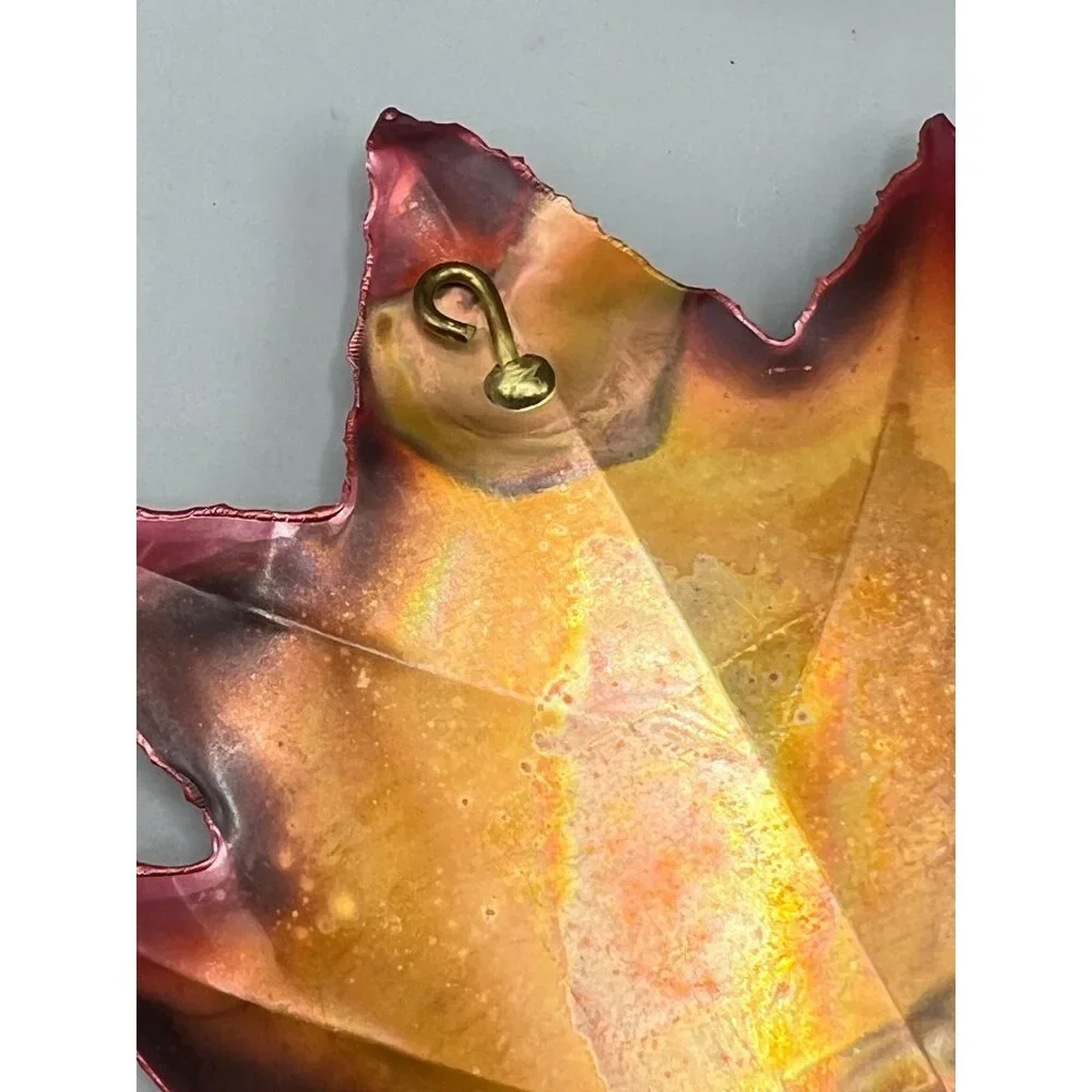 8 Handcrafted Metal Fall Leaf Copper Color Brass MCM Wall Art Ozark Mountain 6